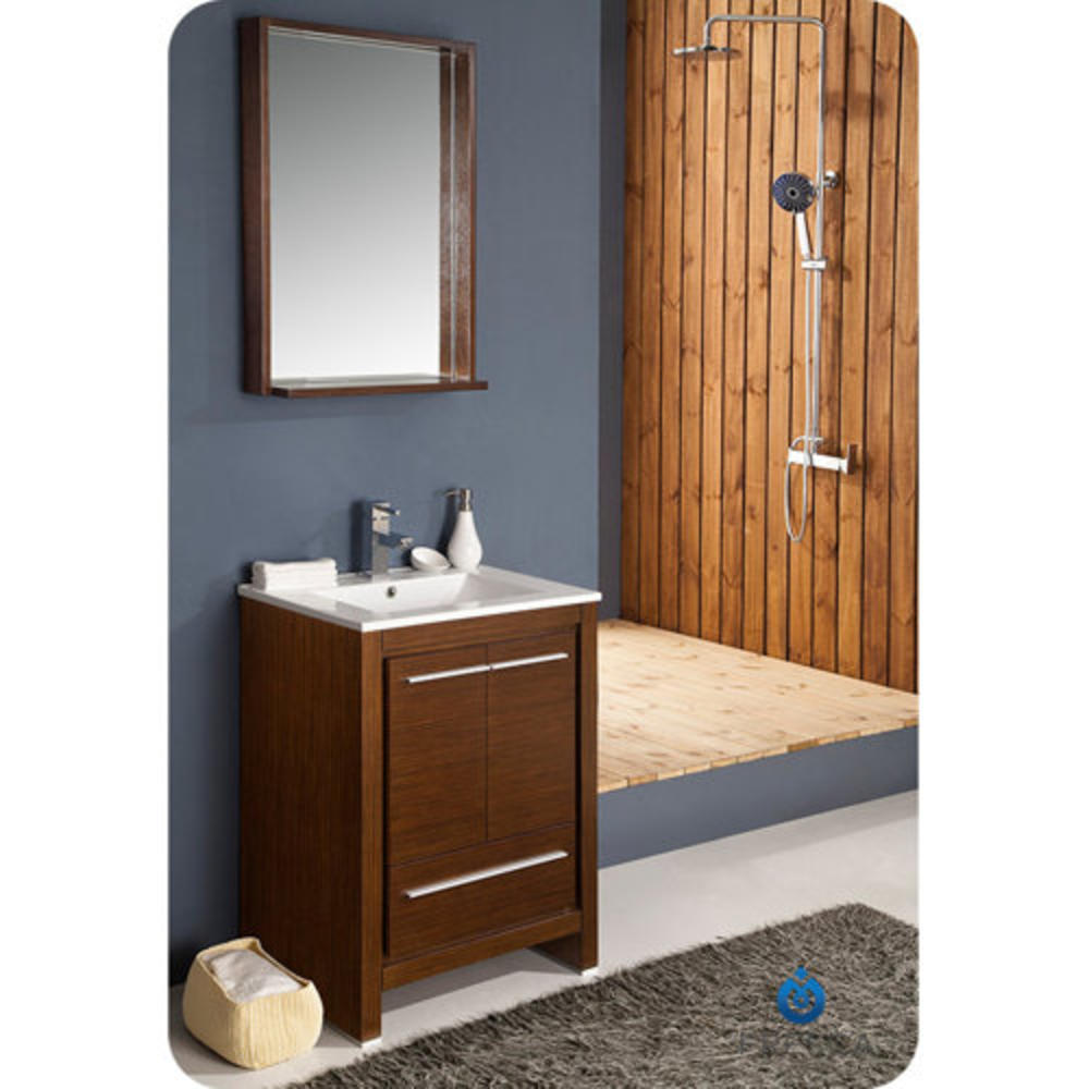 Allier 24" Single Modern Bathroom Vanity Set with Mirror - Base Finish: Wenge Wood