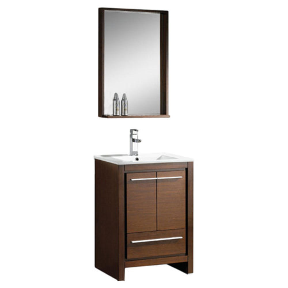 Allier 24" Single Modern Bathroom Vanity Set with Mirror - Base Finish: Wenge Wood