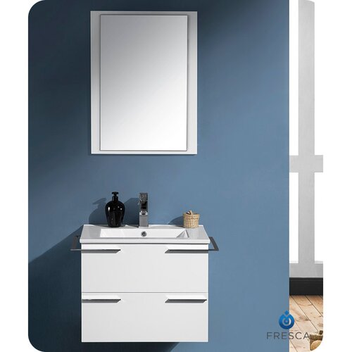 Cielo 24" Single Modern Bathroom Vanity Set with Mirror - Base Finish: White