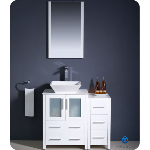 Torino 36" Single Modern Bathroom Vanity Set with Mirror - Base Finish: White
