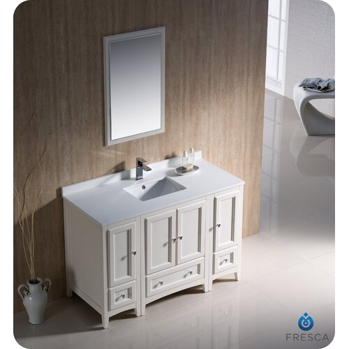 Oxford 48" Single Traditional Bathroom Vanity Set with Mirror - Finish: Antique White