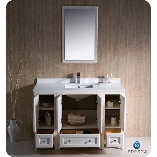 Oxford 48" Single Traditional Bathroom Vanity Set with Mirror - Finish: Antique White