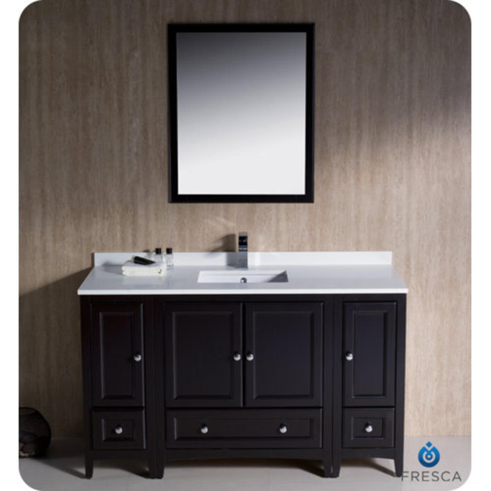Oxford 54" Single Traditional Bathroom Vanity Set with Mirror - Finish: Espresso