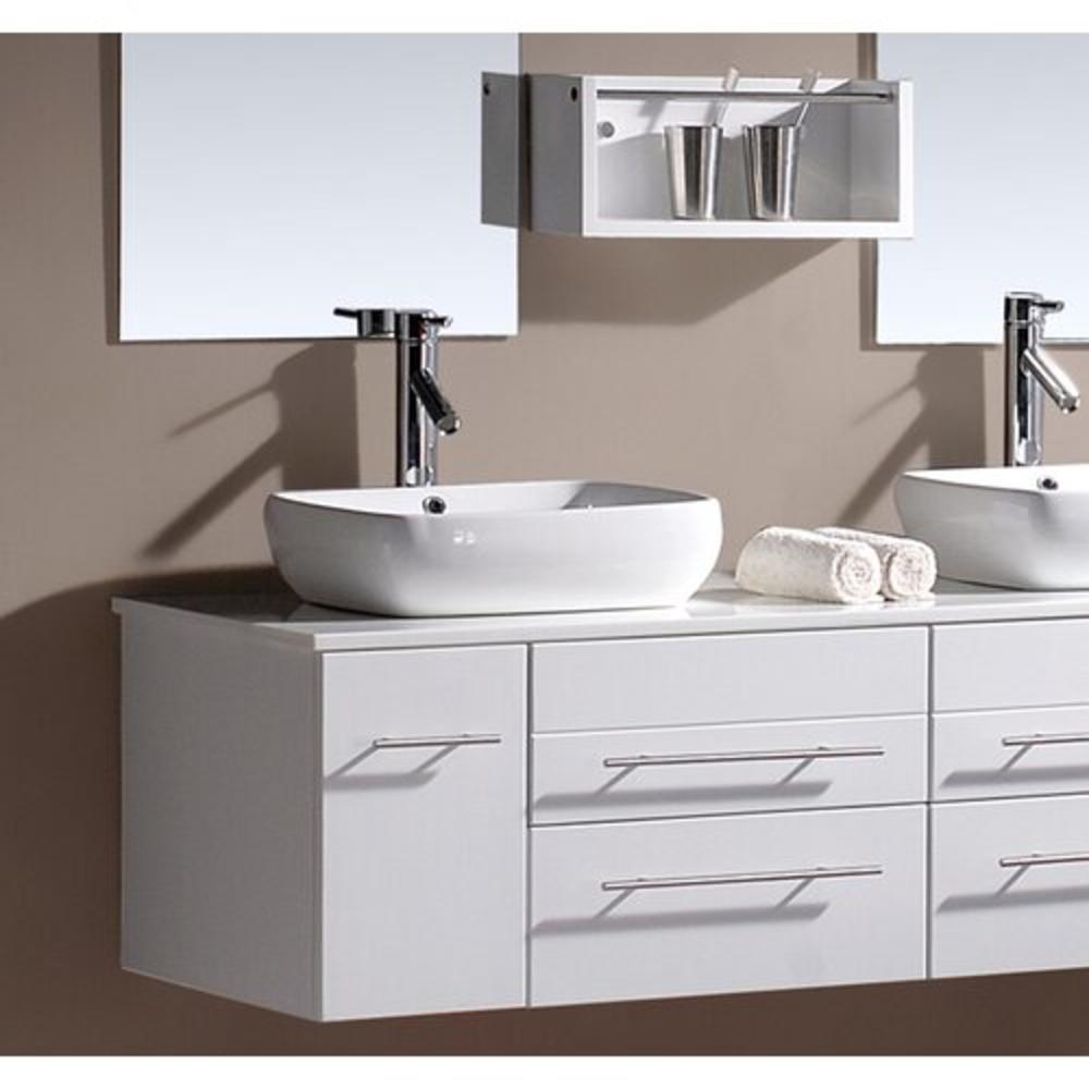 Augustine 60" Floating Double Bathroom Vanity Set with Mirror - Base Finish: White