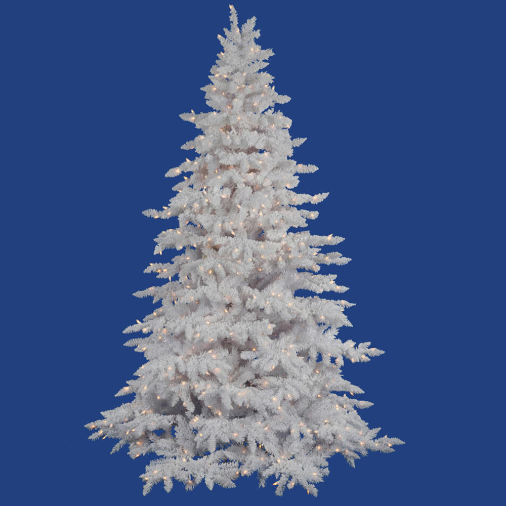Flocked 9' White Spruce Artificial Christmas Tree with 1200 Dura-Lit Clear Lights with Stand