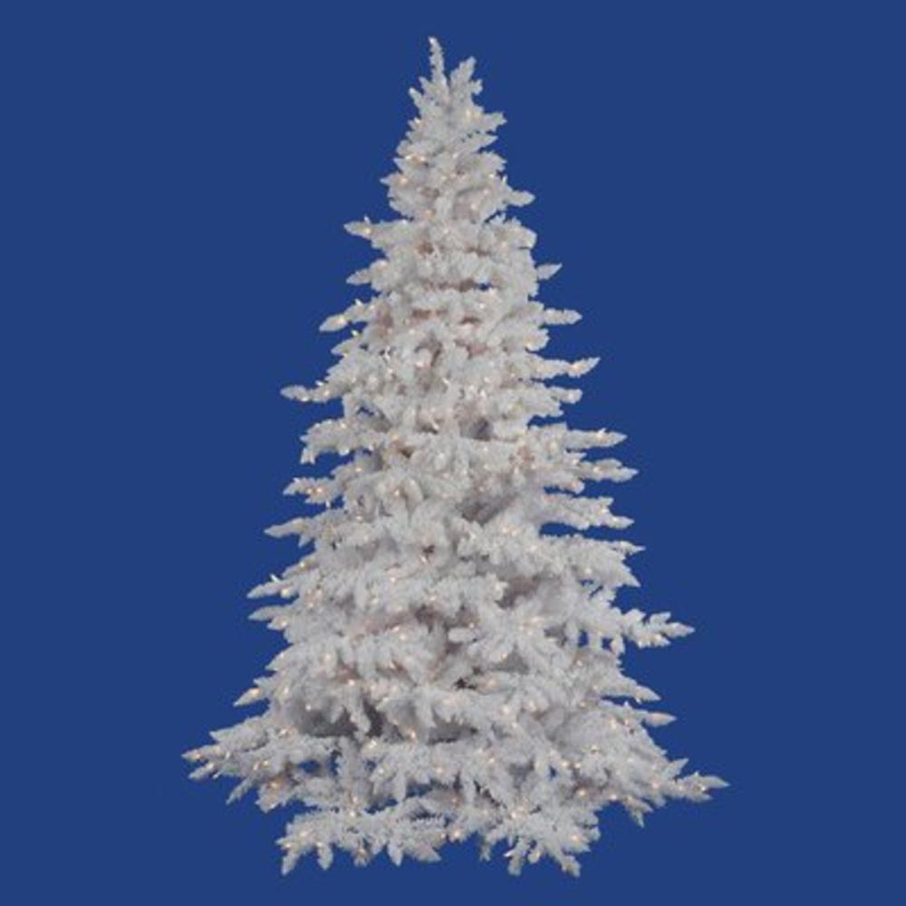 Flocked 9' White Spruce Artificial Christmas Tree with 1200 Dura-Lit Clear Lights with Stand