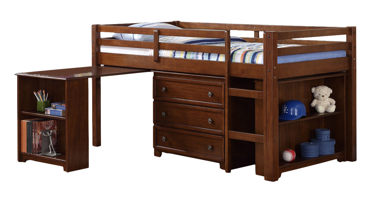 Donco Twin Loft Bed with Roll-Out Desk  Chest & Bookcase
