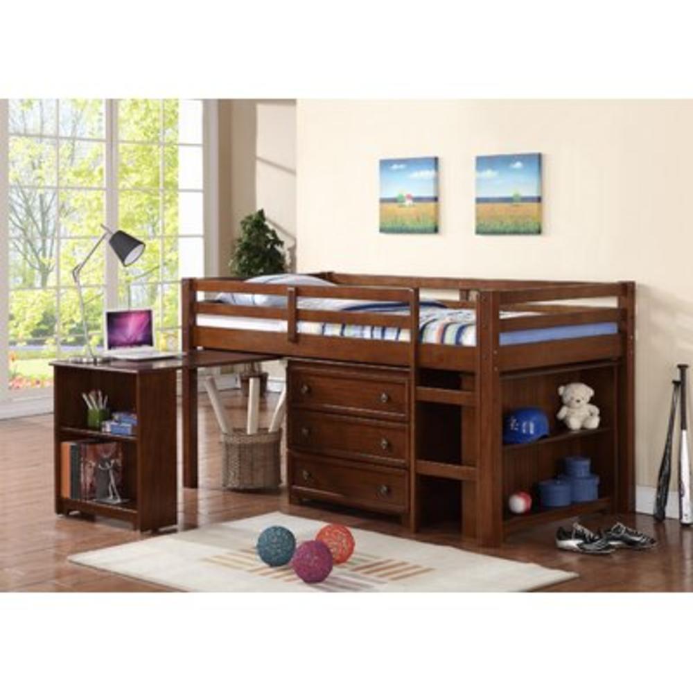 Donco Twin Loft Bed with Roll-Out Desk  Chest & Bookcase