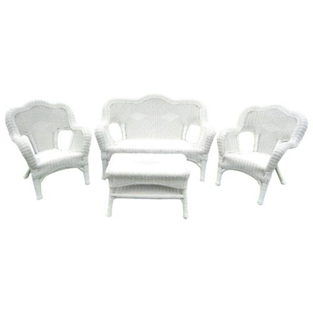Chelsea Wicker Resin Steel 4 Piece Lounge Seating Group - Finish: White