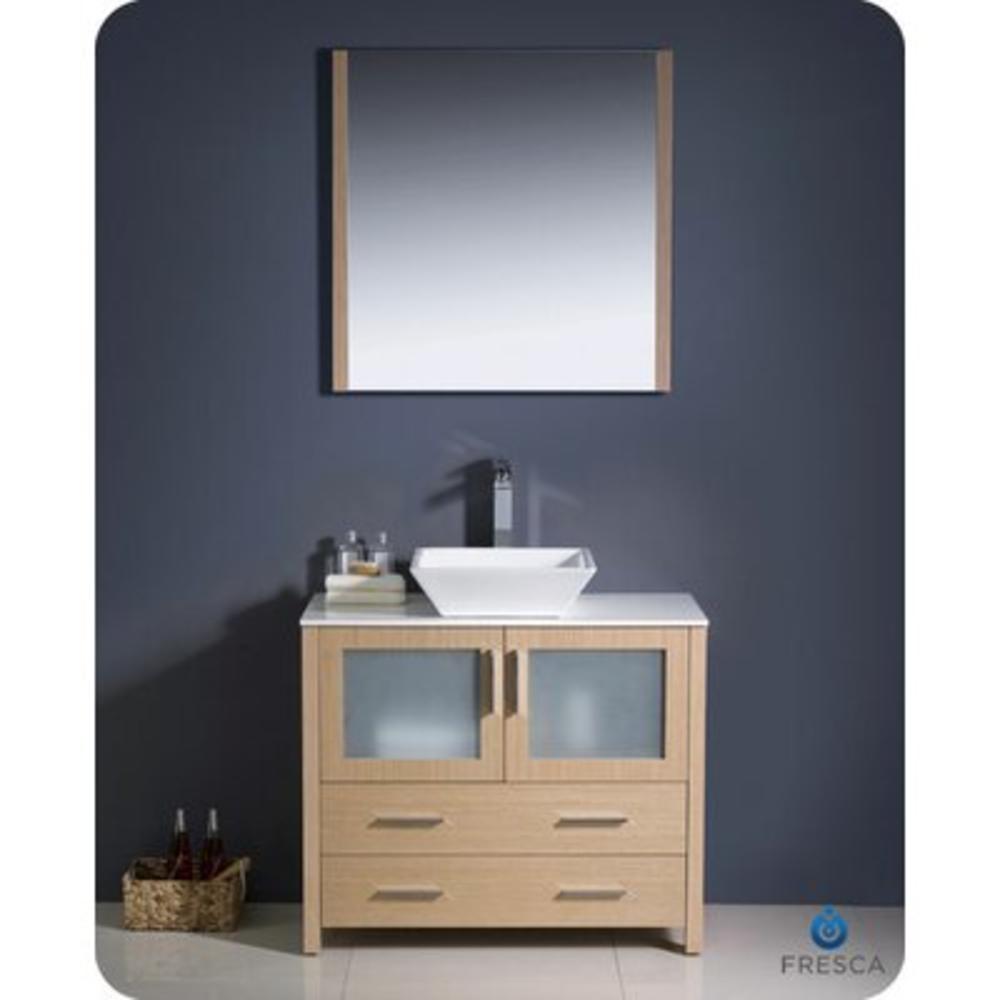 Torino 36" Single Modern Bathroom Vanity Set with Mirror - Base Finish: Light Oak