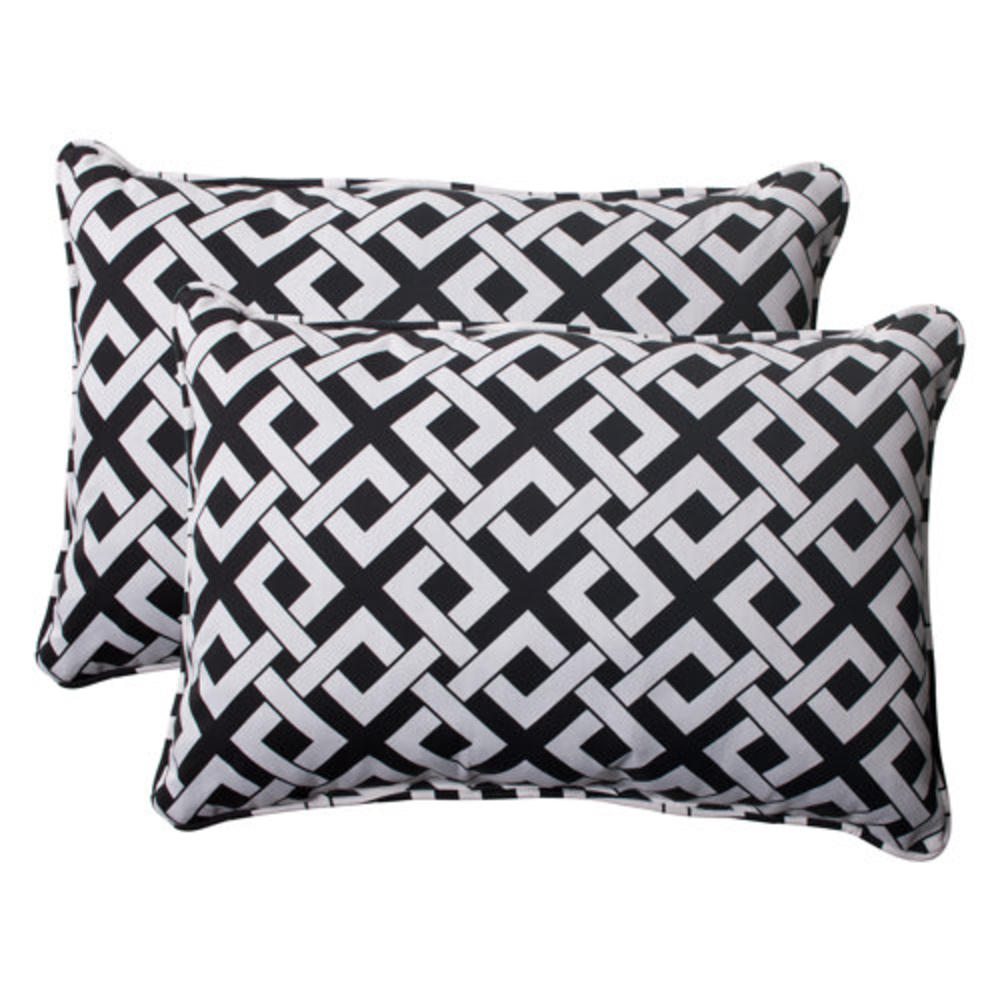 Boxin Corded Indoor/Outdoor Throw Pillow (Set of 2) - Size: 5" H x 11.5" W x 18.5" D, Color: Black / White