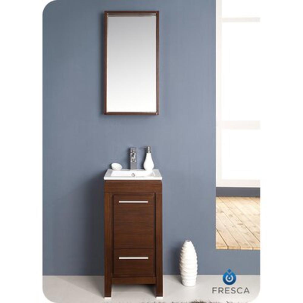 Allier 16" Single Small Modern Bathroom Vanity Set with Mirror - Base Finish: Wenge Brown