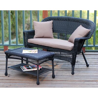 2 Piece Seating Group with Cushions - Fabric: Black, Finish: White