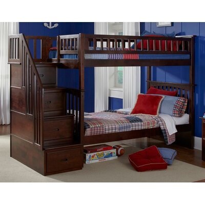 Columbia Twin Over Full Storage Staircase Bunk Bed - Configuration: Twin over Full  Finish: Antique Walnut