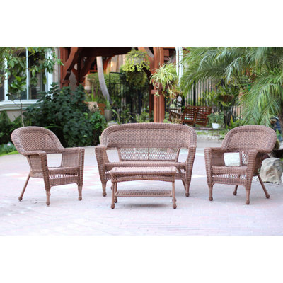 4 Piece Lounge Seating Group with Cushions - Fabric: No Cushions, Finish: Honey