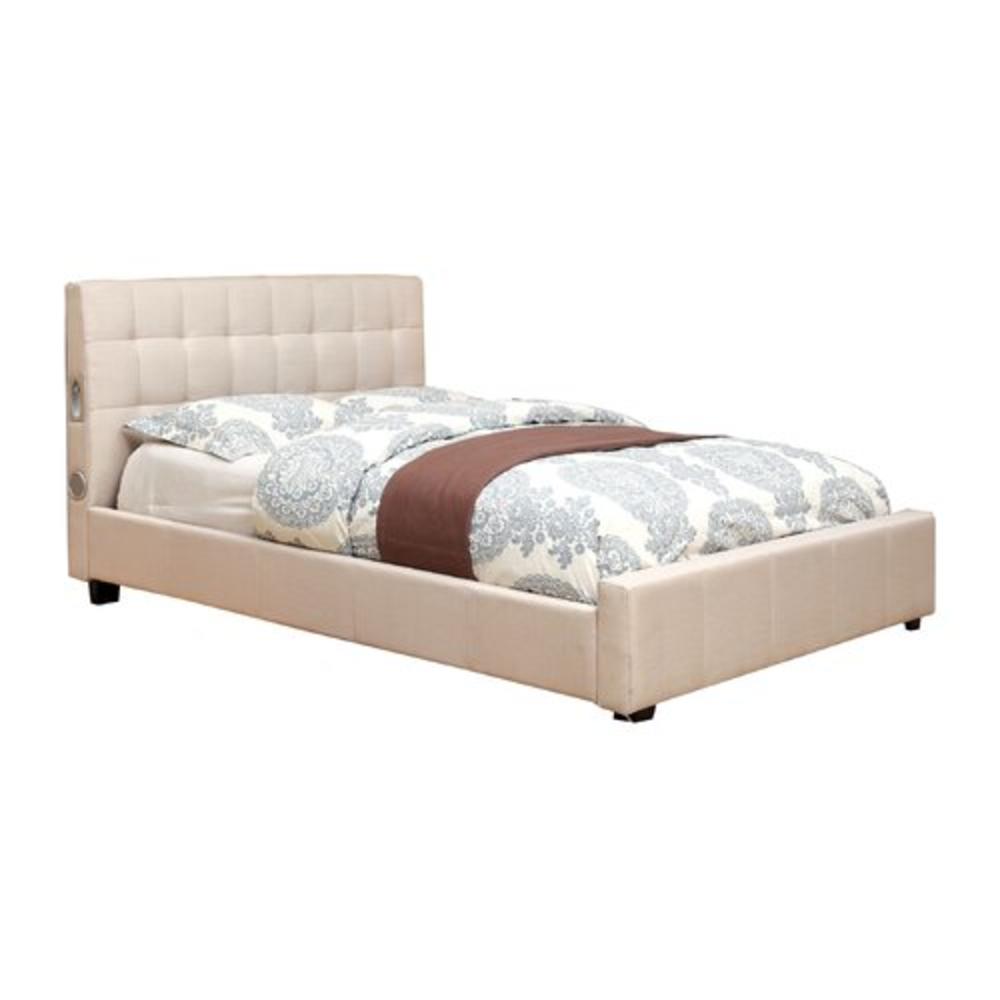 Musee Upholstered Platform Bed with Bluetooth Speakers - Size: Eastern King, Color: Ivory