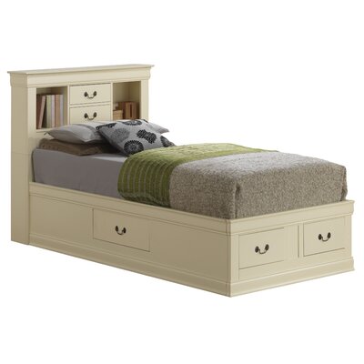 Platform Bed with Storage & Bookcase - Size: King, Finish: Cappuccino