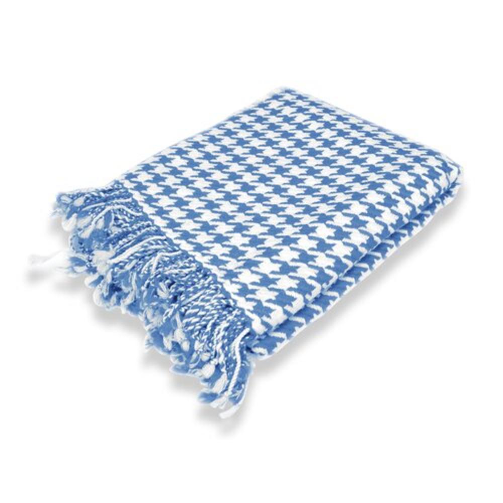 100% Cashmere Houndstooth Throw - Color: Periwinkle Blue & Off White