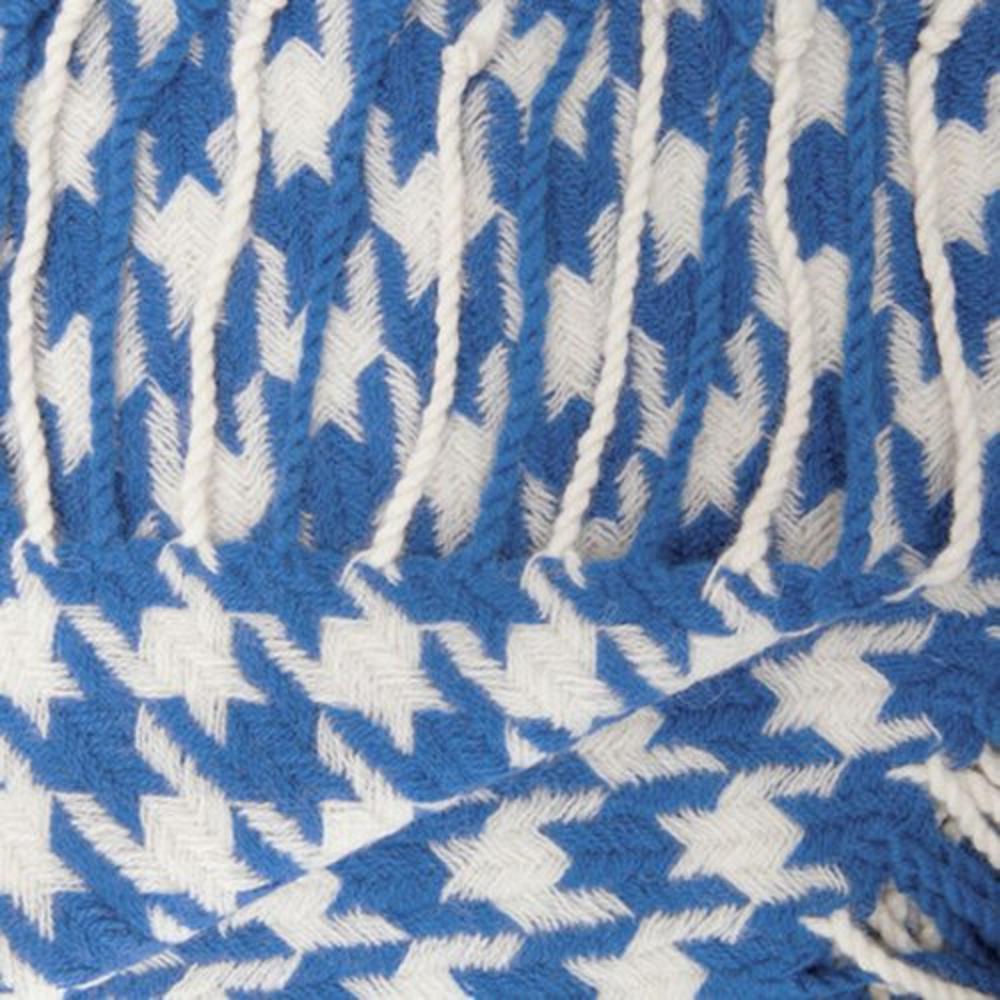 100% Cashmere Houndstooth Throw - Color: Periwinkle Blue & Off White