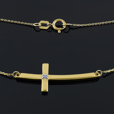 Factory Direct Jewelry 14k Gold Diamond Curved Pendant 18 Inch Sideways Cross Necklace Factory Direct Jewelry 14k Gold Diamond Curved Pendant 18 Inch Sideways Cross Necklace