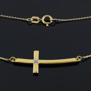 Factory Direct Jewelry 14k Gold Diamond Curved Pendant 22 Inch Sideways Cross Necklace Factory Direct Jewelry 14k Gold Diamond Curved Pendant 22 Inch Sideways Cross Necklace