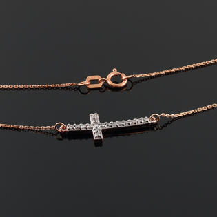 Factory Direct Jewelry Ladies 14k Rose Gold 22 Inch Sideways Diamond Cute Curved Cross Necklace Factory Direct Jewelry Ladies 14k Rose Gold 22 Inch Sideways Diamond Cute Curved Cross Necklace