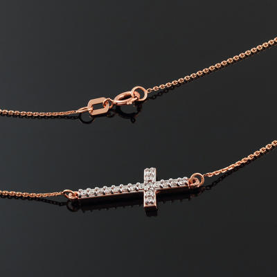 Factory Direct Jewelry 14k Rose Gold Diamond Studded 18 Inch Sideways Cross Necklace for Women Factory Direct Jewelry 14k Rose Gold Diamond Studded 18 Inch Sideways Cross Necklace for Women