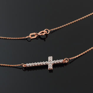 Factory Direct Jewelry 14k Rose Gold Diamond Studded 22 Inch Sideways Cross Necklace for Women Factory Direct Jewelry 14k Rose Gold Diamond Studded 22 Inch Sideways Cross Necklace for Women
