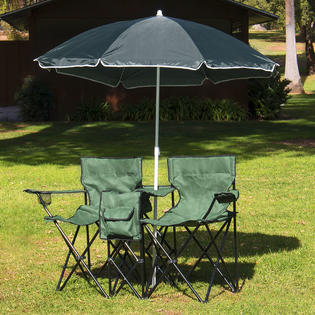 Arksen Green Double Folding Chair W Umbrella Table Cooler