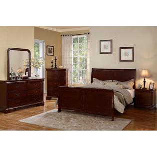 Poundex Furniture Modern Stylish Matte Cherry Wood Paneled Headboard Queen King Sleigh Bed Poundex Furniture Modern Stylish Matte Cherry Wood Paneled Headboard Queen King Sleigh Bed