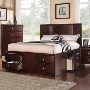 Poundex Furniture Modern Espresso Queen King Concave Shaped Headboard Bed w/ Underbed Drawers Poundex Furniture Modern Espresso Queen King Concave Shaped Headboard Bed w/ Underbed Drawers
