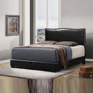 Crown Mark Furniture Black Faux Leather Wrapped Curved Headboard Full Queen King Low-Profile Platform Bed Crown Mark Furniture Black Faux Leather Wrapped Curved Headboard Full Queen King Low-Profile Platform Bed