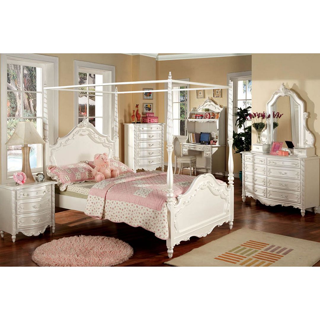Import Direct Furniture 5 PCs Victoria Fairy Tale Style Girl's Pearl White Twin/Full Canopy Post Bed Chest Dresser Mirror ... Import Direct Furniture 5 PCs Victoria Fairy Tale Style Girl's Pearl White Twin/Full Canopy Post Bed Chest Dresser Mirror ...