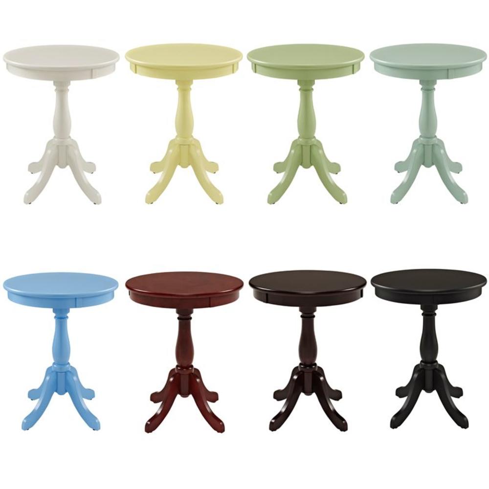Trendy Simple Design Ocean Blue Smooth Round Top Accent Side Table Carved Pedestal Base