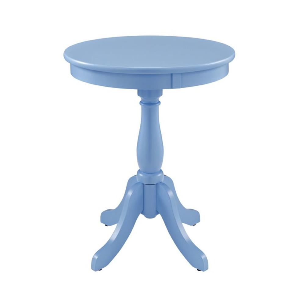 Trendy Simple Design Ocean Blue Smooth Round Top Accent Side Table Carved Pedestal Base