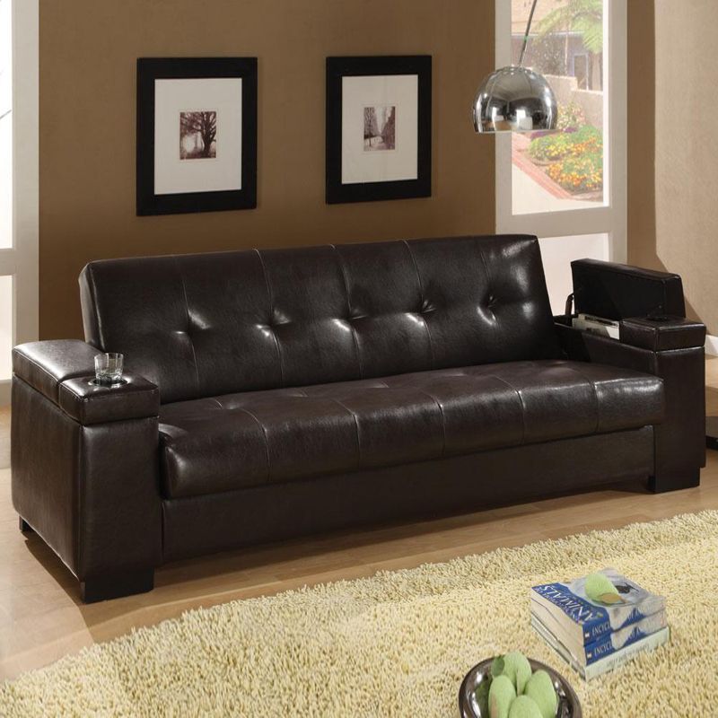 Coaster Brown Vinyl Sofa Bed By Coaster Dark Brown Faux Leather Sinuous Spring Base Convertible Sofa Bed Futon Sleeper