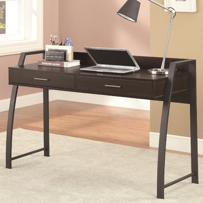 Office Group Deep Coffee 2 Drawer Table Desk with Curved Black Metal Legs Writing Desk