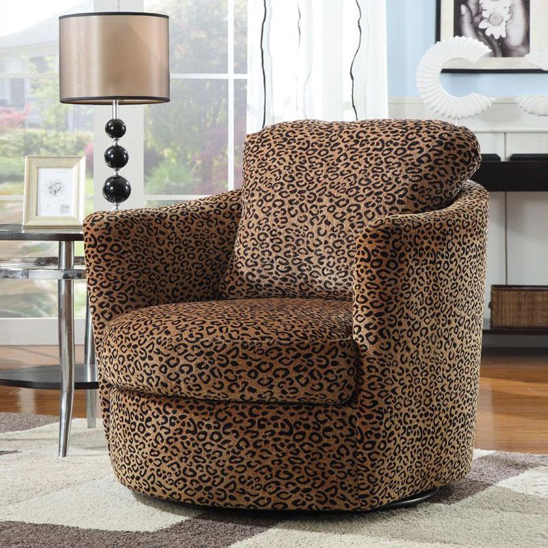 Modern Cozy Leopard Print Pattern Fabric Swivel Upholstered Chair w/ Back Pillow