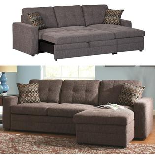 Coaster Gus Charcoal Chenille Upholstery Small Sectional Storage Coaster Gus Charcoal Chenille Upholstery Small Sectional Storage Chaise Sofa Pull Out Bed Sleeper