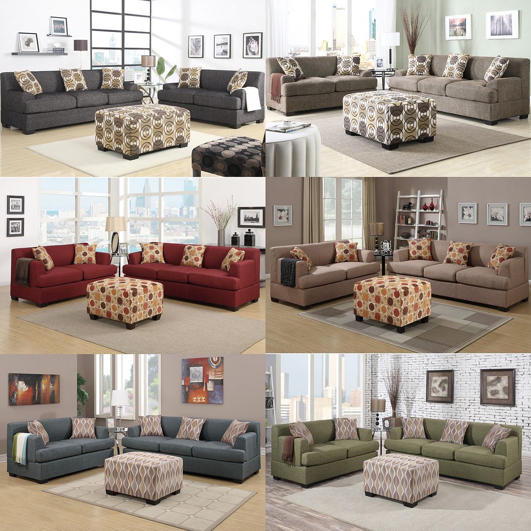 poundex 3 pcs faux linen upholstered sofa loveseat ottoman set in red stone blue grey peridot - Blue Living Room Set poundex 3 pcs faux linen upholstered sofa loveseat ottoman set in red stone blue grey peridot - Blue Living Room Set