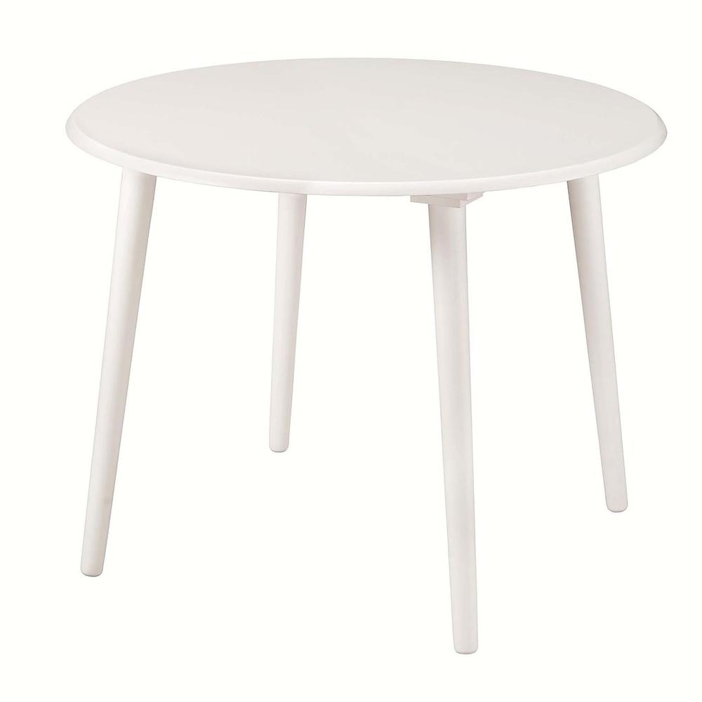 Small Casual Polished White Round Dining Kitchen Table with Block Legs