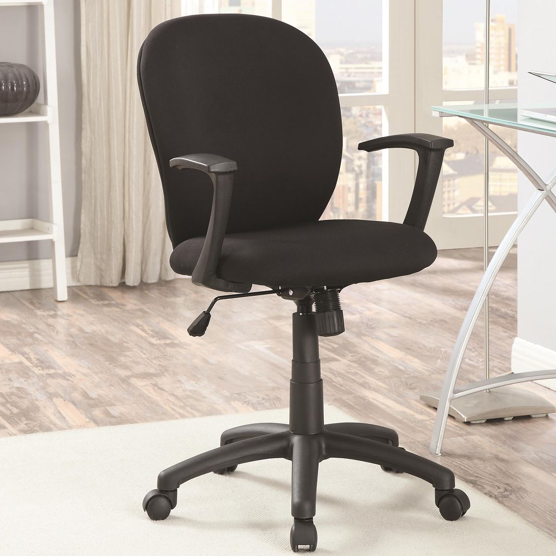 Black Medium Back Adjustable Mesh Fabric Padded Office Task Swivel Chair with Casters & Attached Arms