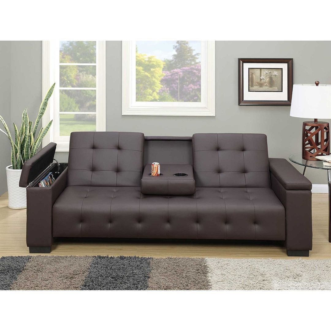 Black Faux Leather Platform Bed Center Console Black Faux Leather Platform Bed Center Console