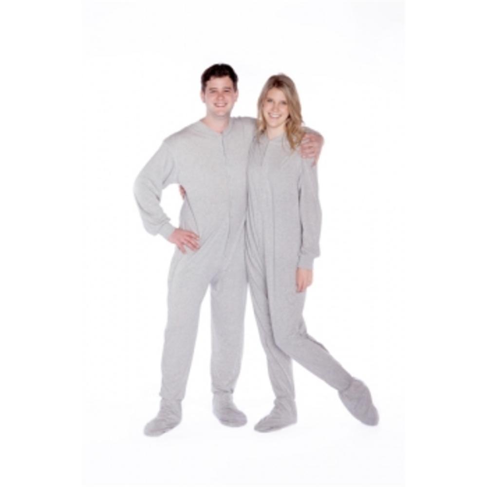 Big Feet Pjs - Grey Jersey Knit Adult Footed Pajamas w/ Drop Seat