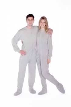 Big Feet Pjs - Grey Jersey Knit Adult Footed Pajamas w/ Drop Seat