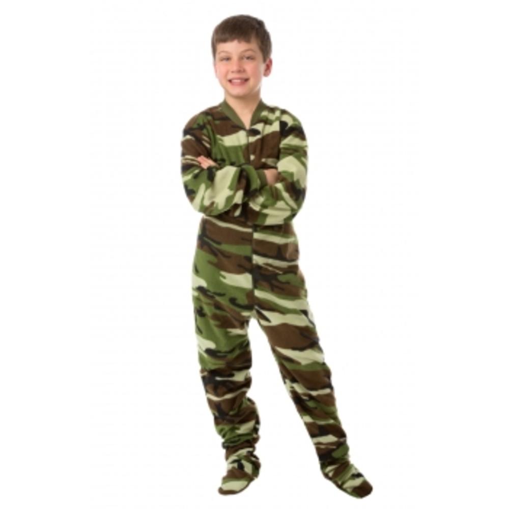 Big Feet Pjs - Kids Green Camouflage Footed Pajamas