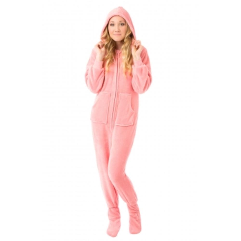 Big Feet Pjs -  Pink Plush Hoodie Footed Pajamas w/ Dropseat
