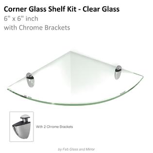 fabglassandmirror Corner Floating Glass Shelf w/ 2 Free Chrome Brackets Size 6 fabglassandmirror Corner Floating Glass Shelf w/ 2 Free Chrome Brackets Size 6