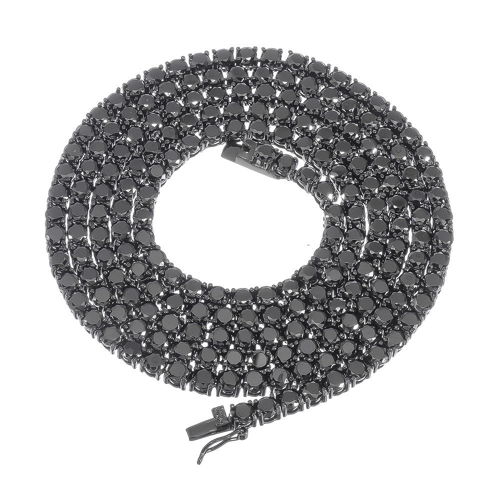 The Bling Factory 1-Row Black Plated Iced Out Hip Hop Chain with Black Cubic Zirconia CZs