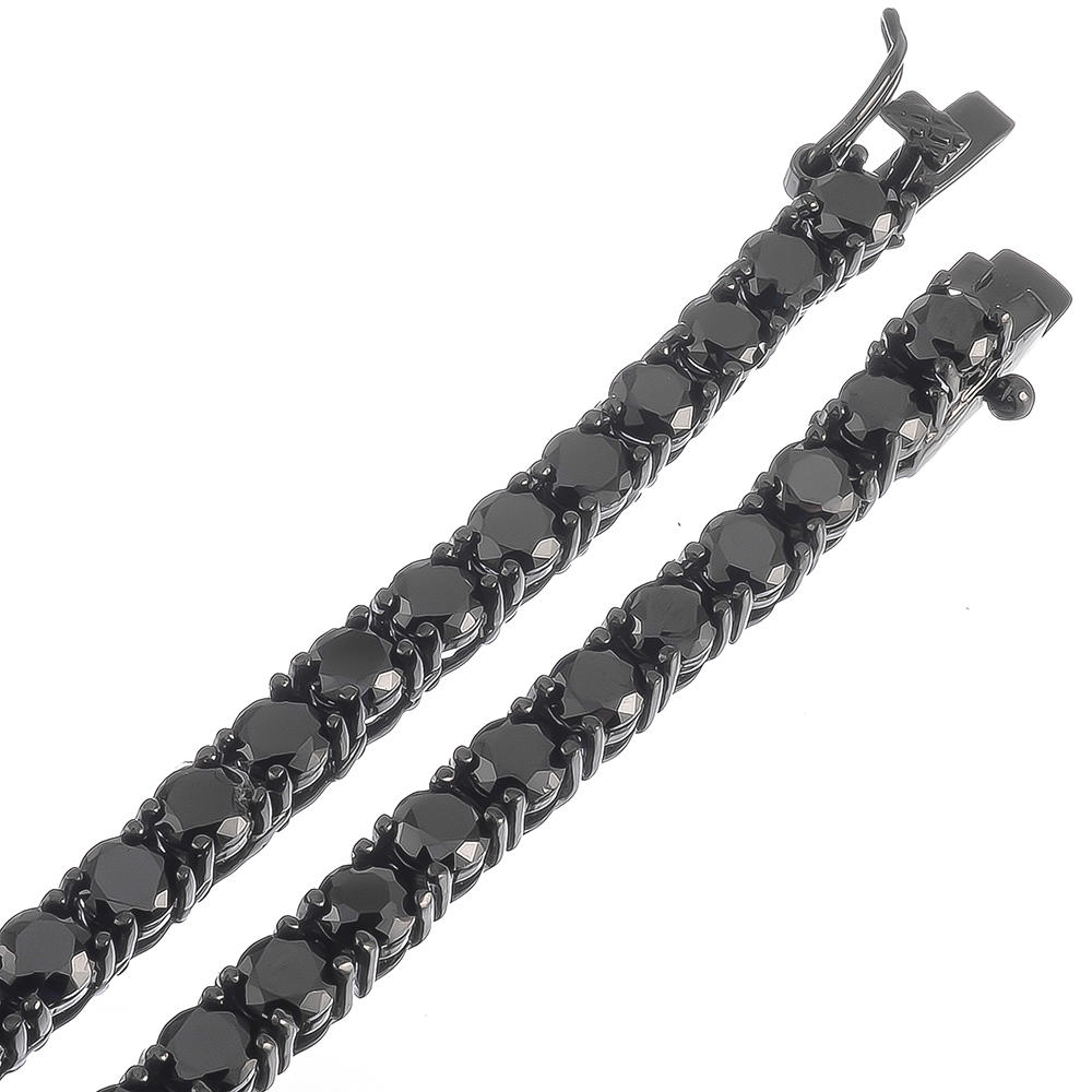 The Bling Factory 1-Row Black Plated Iced Out Hip Hop Chain with Black Cubic Zirconia CZs